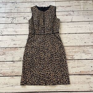 J.Crew Dress Womens 4 Leopard‎ Print Sleeveless Sheath Back Zipper